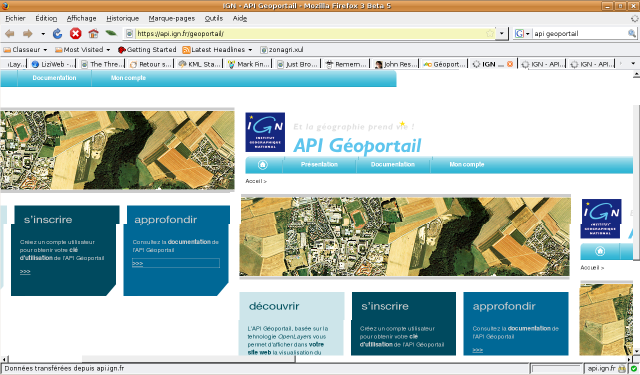 capture d'écran du site de l'API du géoportail